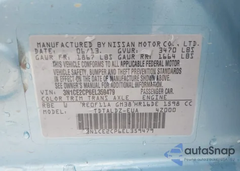 2014 Nissan Versa Note Sv из США, поврежденный, VIN 3N1CE2CP6EL359479